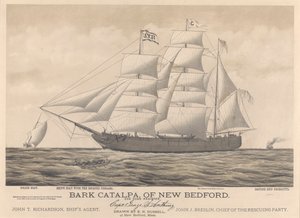 A New Bedford-i Catalpa bárka, rendőrségi hajó, hajó és a Georgette brit hajó. alkotó: E. N. Russell