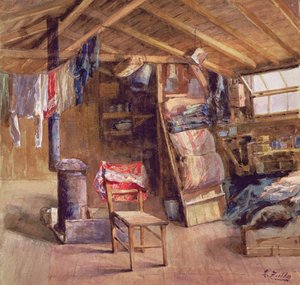Garret Interior, 1860 körül (akvarell, papír) alkotó: E. Zoello