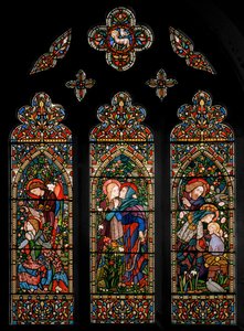 Az Angyali üdvözlet, a látogatás és a születés, 1860 körül alkotó: E. and Halliday Burne-Jones