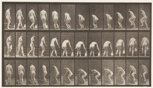 108. tábla. Fordulás a lépcsőn, lehajlás, kancsó felemelése, 1872-1885 alkotó: Eadweard Muybridge