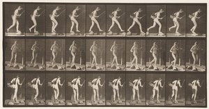 177. tábla. Átkelés a patakon lépcsőkövön horgászbottal és kosárral alkotó: Eadweard Muybridge