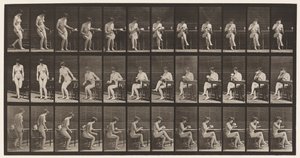 238. tányér. Széken ülve, keresztbe tett lábakkal, teáscsészéből iszik alkotó: Eadweard Muybridge