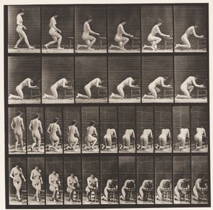 254. tábla. Térdelés, könyök a széken, összekulcsolt kezek alkotó: Eadweard Muybridge