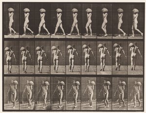 26. tábla. Séta, 75 font súlyú követ hord a bal vállán alkotó: Eadweard Muybridge