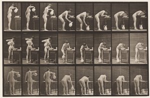 413. tányér. Víz öntése a medencébe és arcmosás alkotó: Eadweard Muybridge