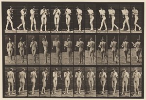 46. tányér. Séta, legyező flörtölése és megfordulás alkotó: Eadweard Muybridge
