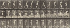 175. tábla. Átkelés patakkövön horgászbottal és kannával alkotó: Eadweard Muybridge