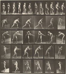 521. táblaszám. A: Séta. B: Növekvő lépés. C. Dobókorong. D: Lapáttal. E, F. Pick alkotó: Eadweard Muybridge