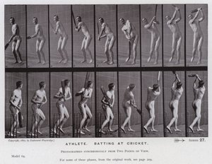Mozgó emberalak: sportoló, krikettben ütő (f/w fotó) alkotó: Eadweard Muybridge