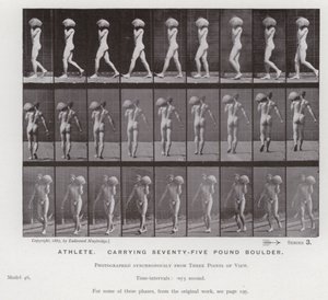 Mozgó emberalak: Sportoló, hetvenöt kilós sziklával (f/w fotó) alkotó: Eadweard Muybridge