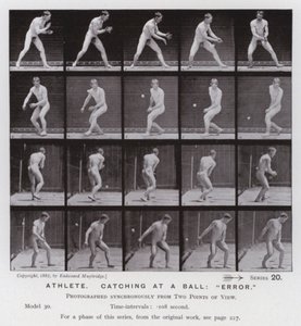 Mozgó emberalak: Sportoló, elkap egy labdát, "hiba" (f/w fotó) alkotó: Eadweard Muybridge