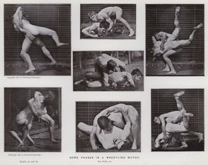 Mozgó emberalak: Egy birkózómérkőzés néhány fázisa (fekete-fehér fotó) alkotó: Eadweard Muybridge