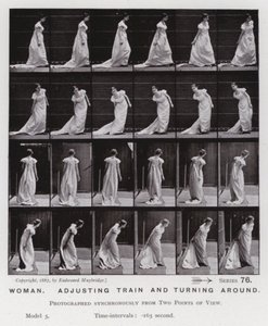 Az emberi alak mozgásban: Nő, igazodik a vonathoz és megfordul (f/w fotó) alkotó: Eadweard Muybridge