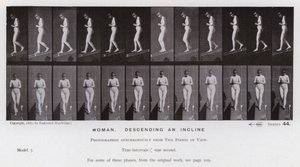 Mozgó emberi alak: nő, lejtőn lefelé (f/w fotó) alkotó: Eadweard Muybridge