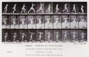 Mozgó emberalak: Nő, "lépcsőkövön" ugrál (f/w fotó) alkotó: Eadweard Muybridge