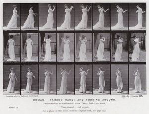 Mozgó emberalak: Nő, felemeli a kezét és megfordul (f/w fotó) alkotó: Eadweard Muybridge