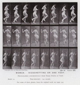 Mozgó emberalak: Nő, fél lábon rikozett (f/w fotó) alkotó: Eadweard Muybridge