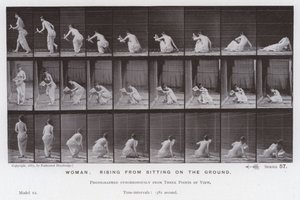 Mozgó emberalak: Nő, aki felemelkedett a földön ülve (f/w fotó) alkotó: Eadweard Muybridge