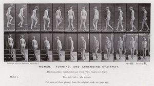 Mozgó emberalak: Nő, kanyarodó és felszálló lépcső (f/w fotó) alkotó: Eadweard Muybridge