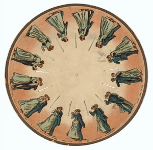 zoopraxiscope lemez, amely egy pár keringőt mutat, 1893 alkotó: Eadweard Muybridge