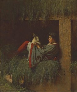 Gyermek játszik a nyúllal alkotó: Eastman Johnson