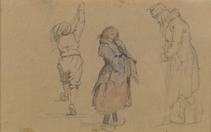 Három holland figura, 1852 körül (grafit, wc és fehér kréta barna papíron) alkotó: Eastman Johnson