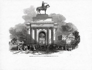 A Great Wellington-szobor, ahogyan az a Constitution Hillből látszik, megjelent a „The Illustrated London News”-ban, 1846. október 3.