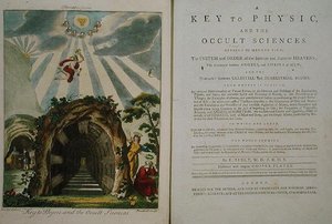 A „Fizika és az okkult tudományok kulcsa” 4. könyv előlapja, 1800-ban megjelent (színes litó) alkotó: Ebenezer Sibly