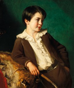 John Lethbridge mester, Tregeare Manor, Launceston, Devon portréja, háromnegyed hosszú, barna öltönyben, ostorral, állatbőrre támaszkodva