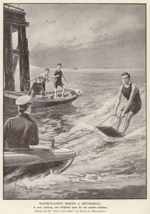 Vízi gyalulás motorcsónak mögött (litho) alkotó: Edgar Alfred (after) Holloway