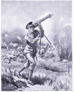 Lynn közlegény egy géppuskát visz magával javításra az aisne-i csatában heves tűz alatt. 1915 DCM-díjjal jutalmazták alkotó: Edgar Alfred Holloway