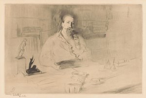Anatole France portréja az íróasztala mögött alkotó: Edgar Chahine (signed by artist)