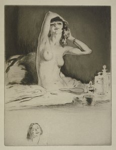 Egy nő a vécéjénél, illusztrációja Sidonie-Gabrielle Colette (1873-1954) „Mitsou”-jához, 1930-ban (rézkarc és szárazhús)