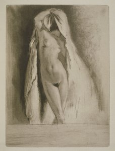 Egy lepedőbe terített nő, Sidonie-Gabrielle Colette (1873-1954) „Mitsou” című művéhez, 1930-ban megjelent (rézkarc és szárazhús)