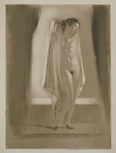 Egy nő kiszáll a fürdőből, Sidonie-Gabrielle Colette (1873-1954) 1930-ban megjelent „Mitsou” című illusztrációja (rézkarc és szárazhús)