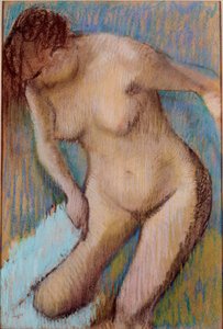 Fürdés után meztelen nő törölgette a jobb combját. Edgar Degas (1834-1917) pasztellfestménye 1866 V. 72x49 cm Róma, Galleria d