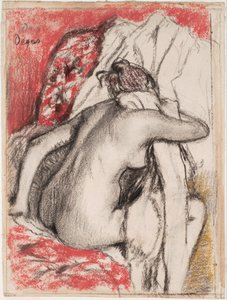 Fürdés után: ülő nő, aki törölközik alkotó: Edgar Degas