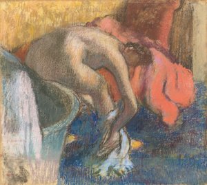 A fürdő után nő szárítja a lábát alkotó: Edgar Degas