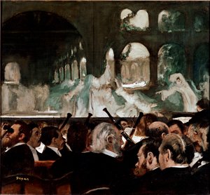 A Robert le Diable”” de Meyerbeer”” baletten Jakob (Giacomo) Liebmann Meyerbeer (1791-1864) és Eugene Scribe komponálta. Az első sor nézői. Edgar Degas (1834-1917) festménye 1876 V. 75x81 cm London, Victoria and Albert Museum alkotó: Edgar Degas