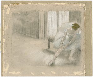 Táncos ülve, Harisnyát igazít, Danseuse tirant son maillot alkotó: Edgar Degas