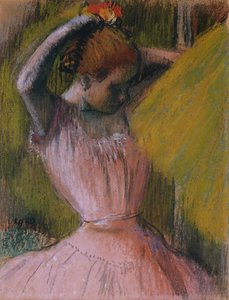 Haját rendező táncosnő, 1900-1912 körül (kinyújtott papírra fektetett pasztell) alkotó: Edgar Degas