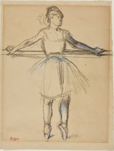 Táncos a bárban (on Point), 1885 körül (szén, pasztellel és estompával, barnás papíron) alkotó: Edgar Degas