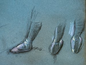 Táncos hátból és három lábtanulmány (részlet). 1878 körül. Papíron szén és pasztell alkotó: Edgar Degas