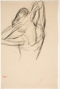 Táncosnő, féltesttel, a feje mögött keresztbe tett karokkal, 1890 körül (ceruza, papír) alkotó: Edgar Degas