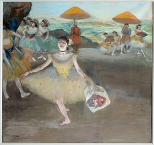Táncos csokor üdvözlettel a színpadon Edgar Degas (1834-1917) festménye. 1878. V. 0,72x0,77 m Musee d