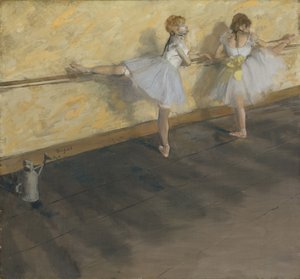 Táncosok gyakorló a Barre-ban, 1877 (vegyes technika, vászon) alkotó: Edgar Degas