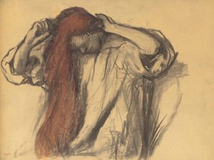 Nő a haját formázza alkotó: Edgar Degas