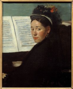 Mademoiselle Dihau (1843-1935) a koncertek zongoraművésze Oszlop, zongorán Edgar Degas (1834-1917) festménye 1869 V. 0,45x0,32 m Párizs, Muse d