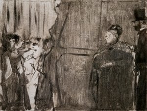 Ismerje meg Ludivic Halevyt és Madame Cardinalt a színfalak mögött. 1876-1877 körül. A Monotype fekete tintával rendelkezik. alkotó: Edgar Degas