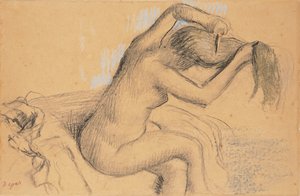 Meztelen nő hajformázó; Haját fésülködő meztelen nő, 1890-1895 körül